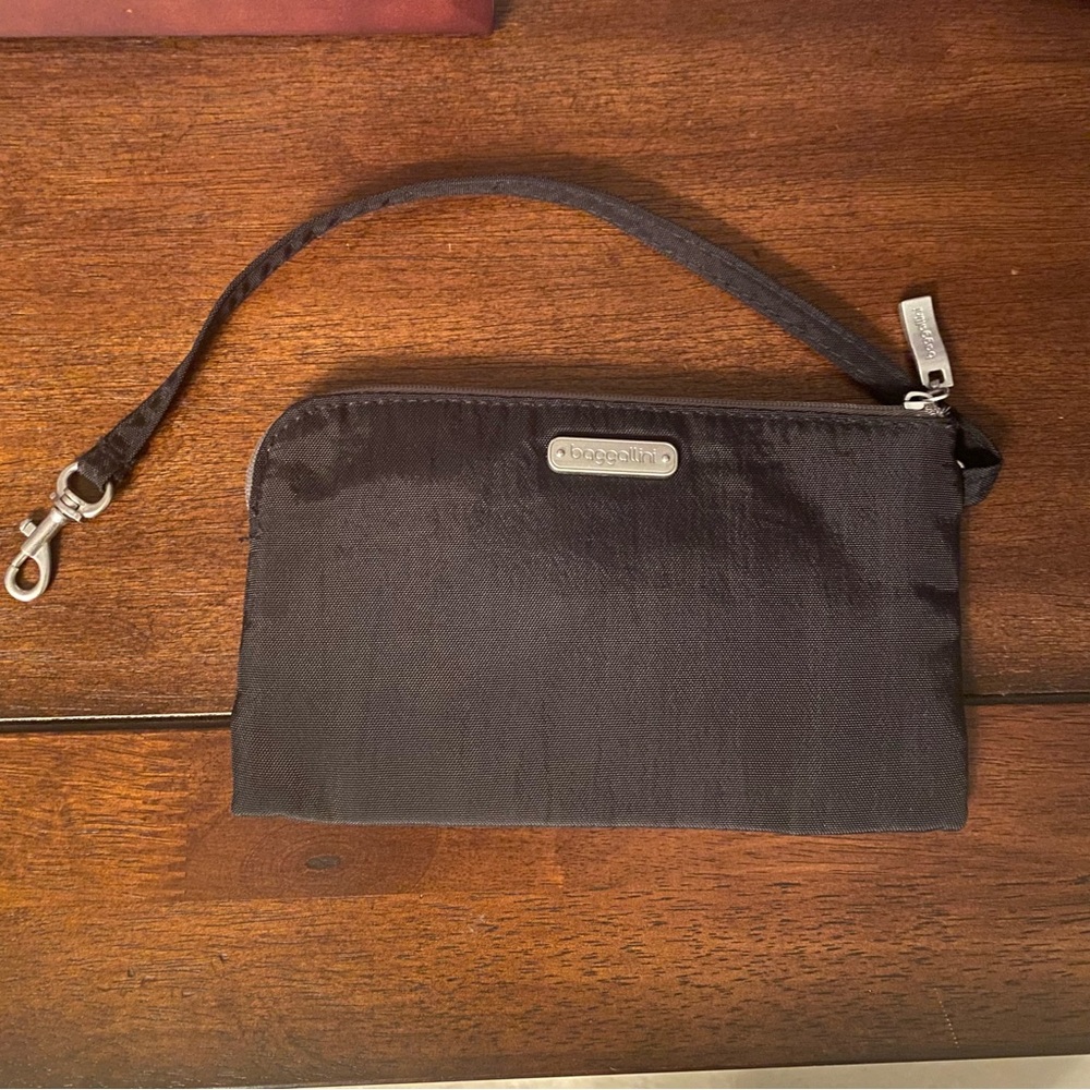 Baggalini Black Canvas Travel Wristlet Wallet with RFID Protection